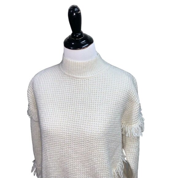 MICHAEL Michael Kors Women's M Medium Chunky Knit Sweater Fringed Textured Beige - Picture 2 of 7